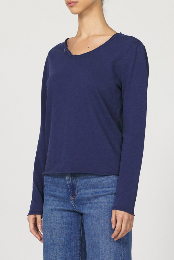 Dear John Vanya V-neck Slub Top-Navy