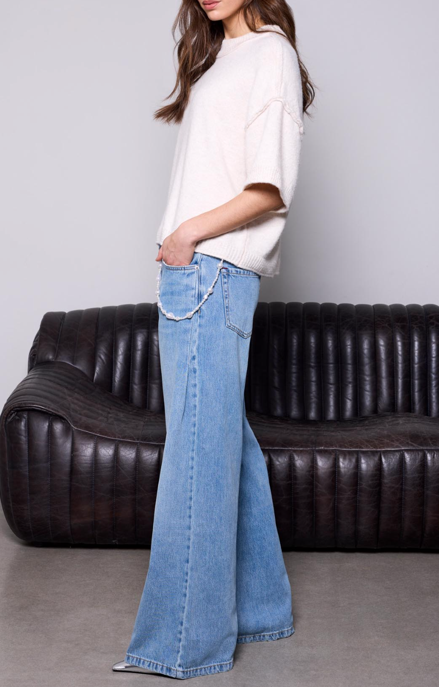 Tribal Audrey Pleated Jean w/Pearl Chain