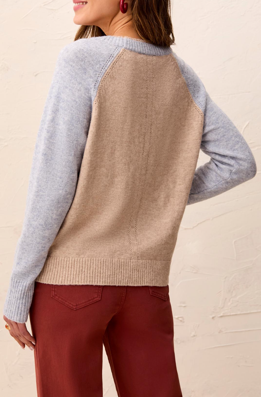 Tribal L/S Crew Neck Colorblock Sweater