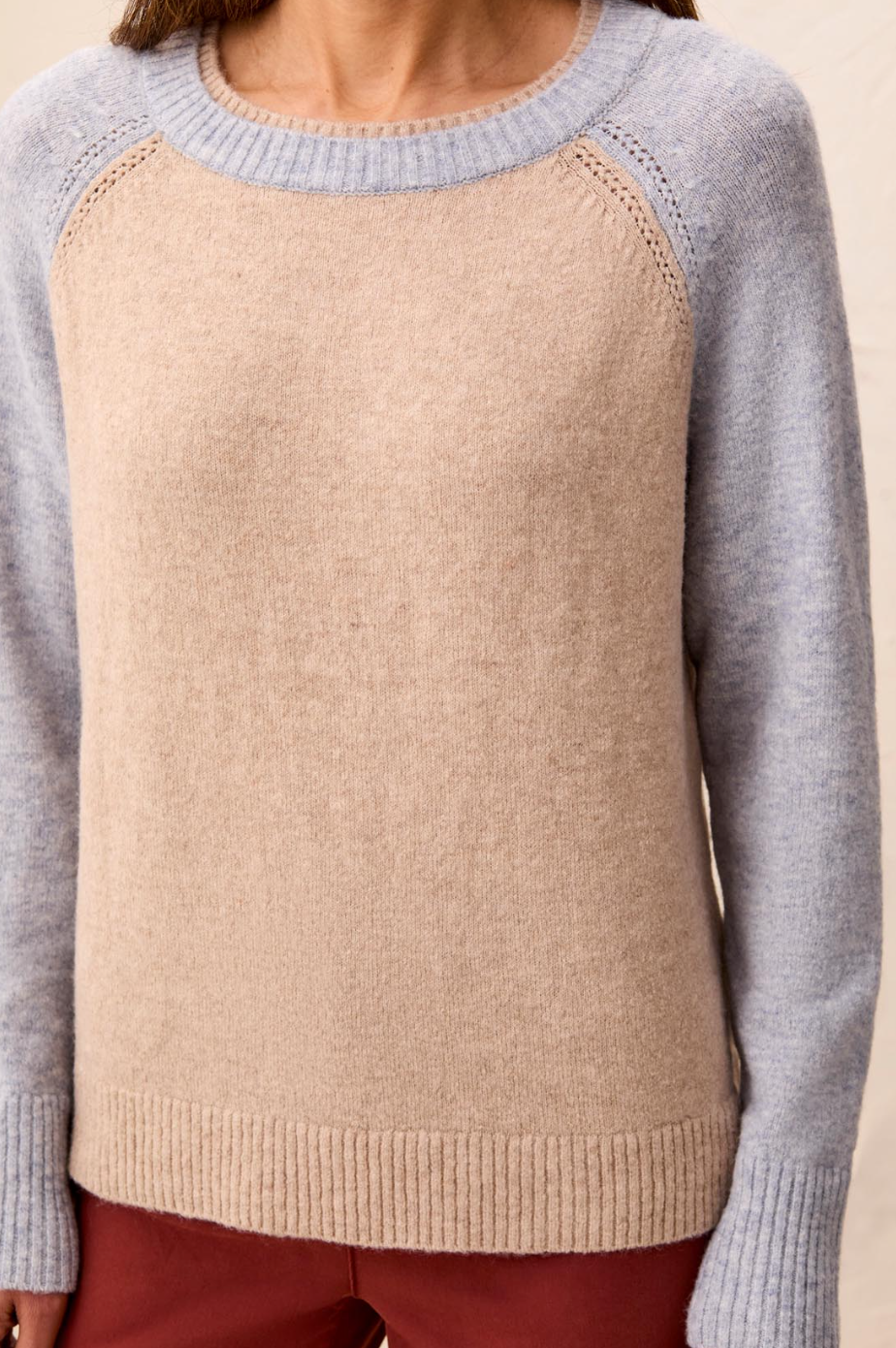 Tribal L/S Crew Neck Colorblock Sweater