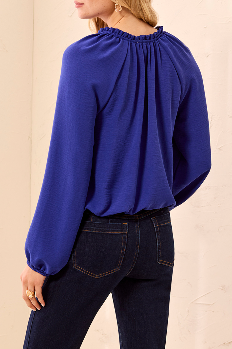 Tribal Raglan Sleeve Blouse-Electric Blue