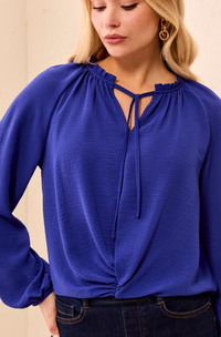 Tribal Raglan Sleeve Blouse-Electric Blue