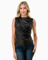 Liquid Ink Ruched Top-Black