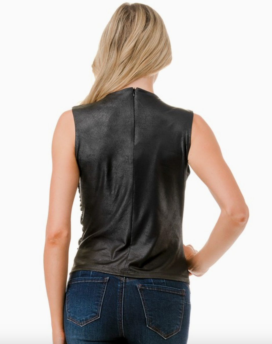 Liquid Ink Ruched Top-Black
