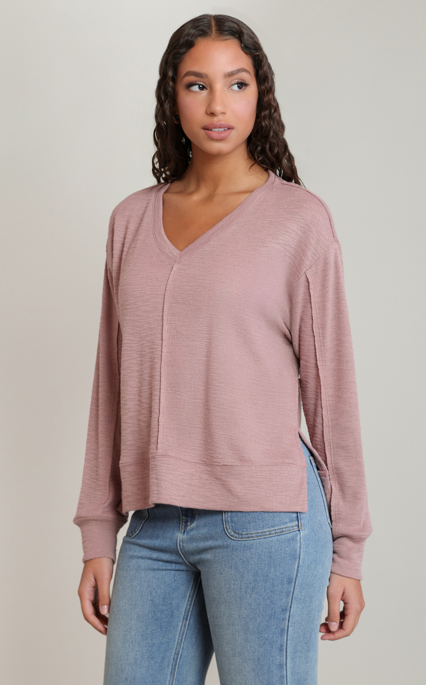 Dex V-Neck Knit Top-Rose