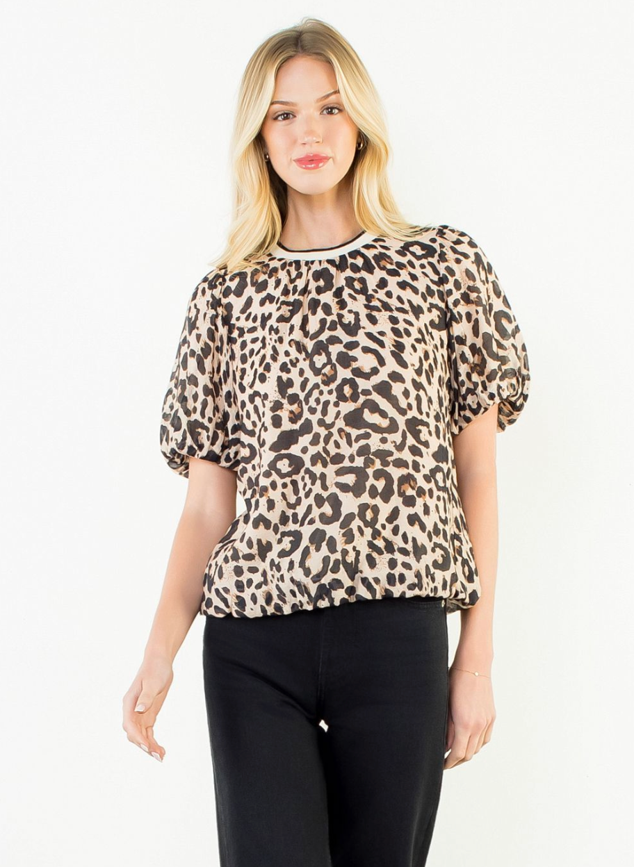 Flowy Puff Sleeve Animal Print Top