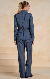 Elan Denim Rouched Back Top