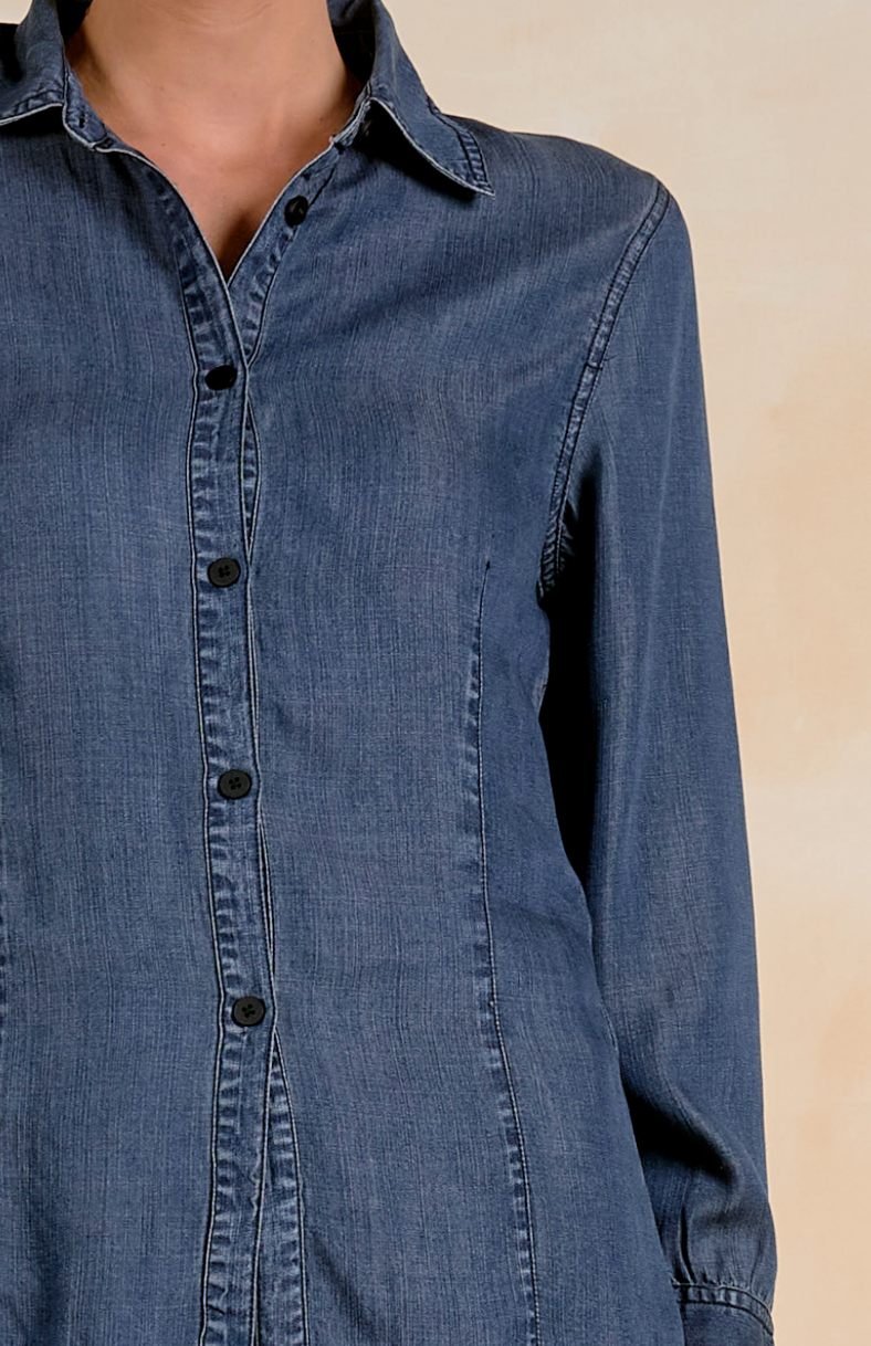 Elan Denim Rouched Back Top