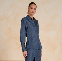 Elan Denim Rouched Back Top