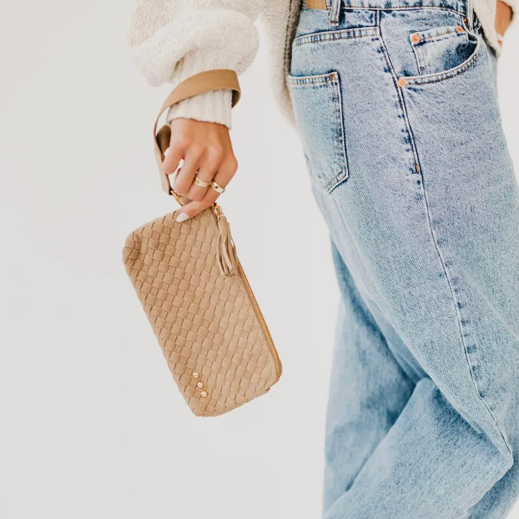 Suede Emma Woven Clutch Wristlet