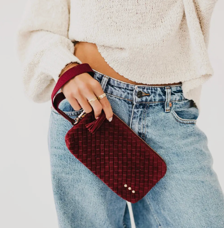 Suede Emma Woven Clutch Wristlet
