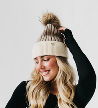 2 Tone Angora Knit Fur Pom Beanie