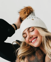 2 Tone Angora Knit Fur Pom Beanie