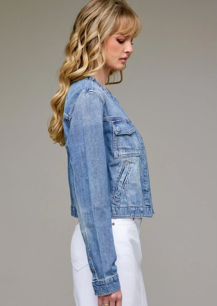 Collarless Denim Jean Jacket