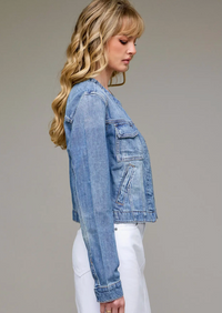 Collarless Denim Jean Jacket