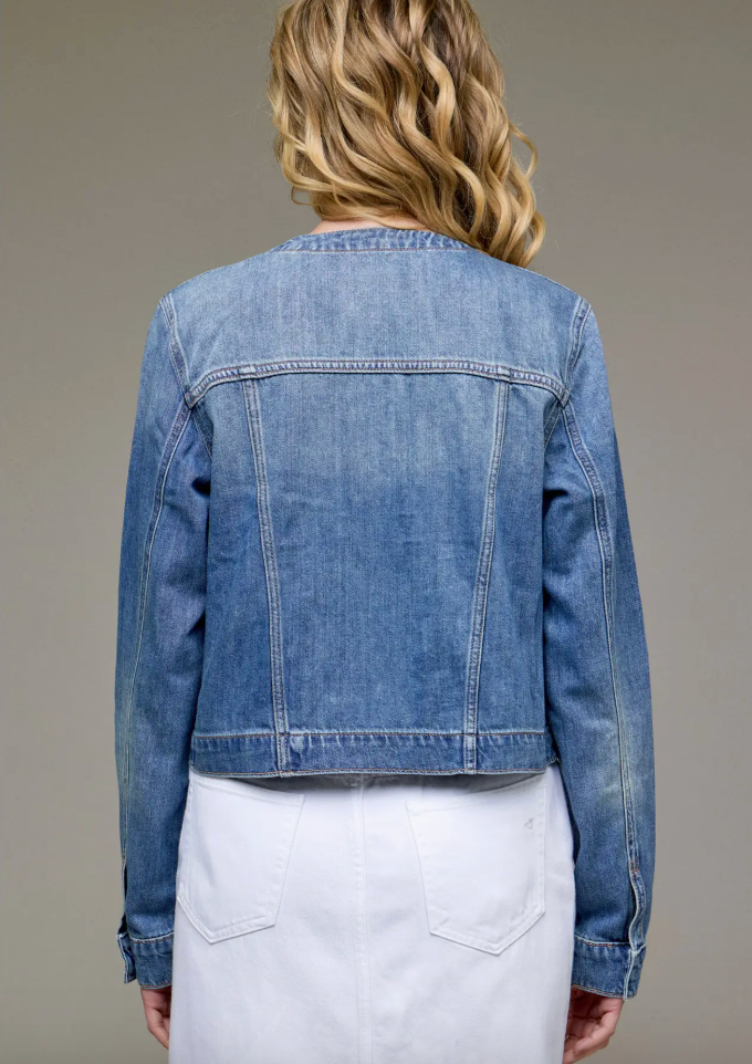 Collarless Denim Jean Jacket