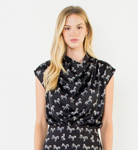 Satin High Neck Horse Top-Black