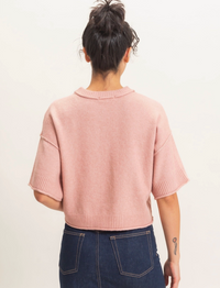 Seam Detail Short Sleeve Sweater-Pink