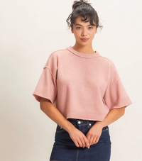 Seam Detail Short Sleeve Sweater-Pink