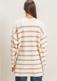 Open Front Stripe Cardigan-Sand