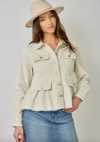 Corduroy Peplum Jacket-Ivory