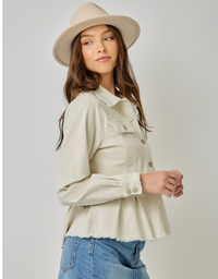 Corduroy Peplum Jacket-Ivory