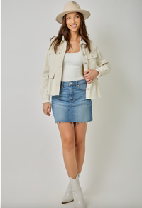 Corduroy Peplum Jacket-Ivory