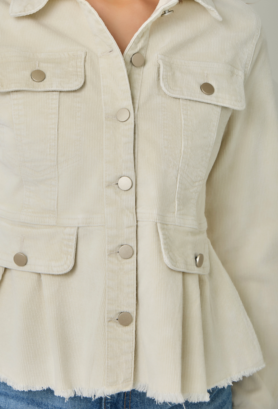 Corduroy Peplum Jacket-Ivory