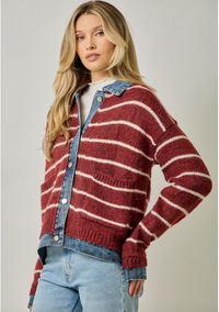 Striped Denim Hem Sweater Jacket