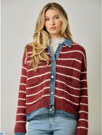 Striped Denim Hem Sweater Jacket