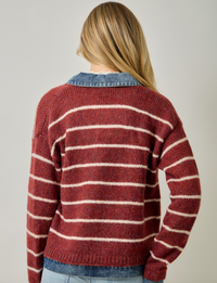 Striped Denim Hem Sweater Jacket