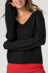 Liverpool Cable Knit V-neck Sweater