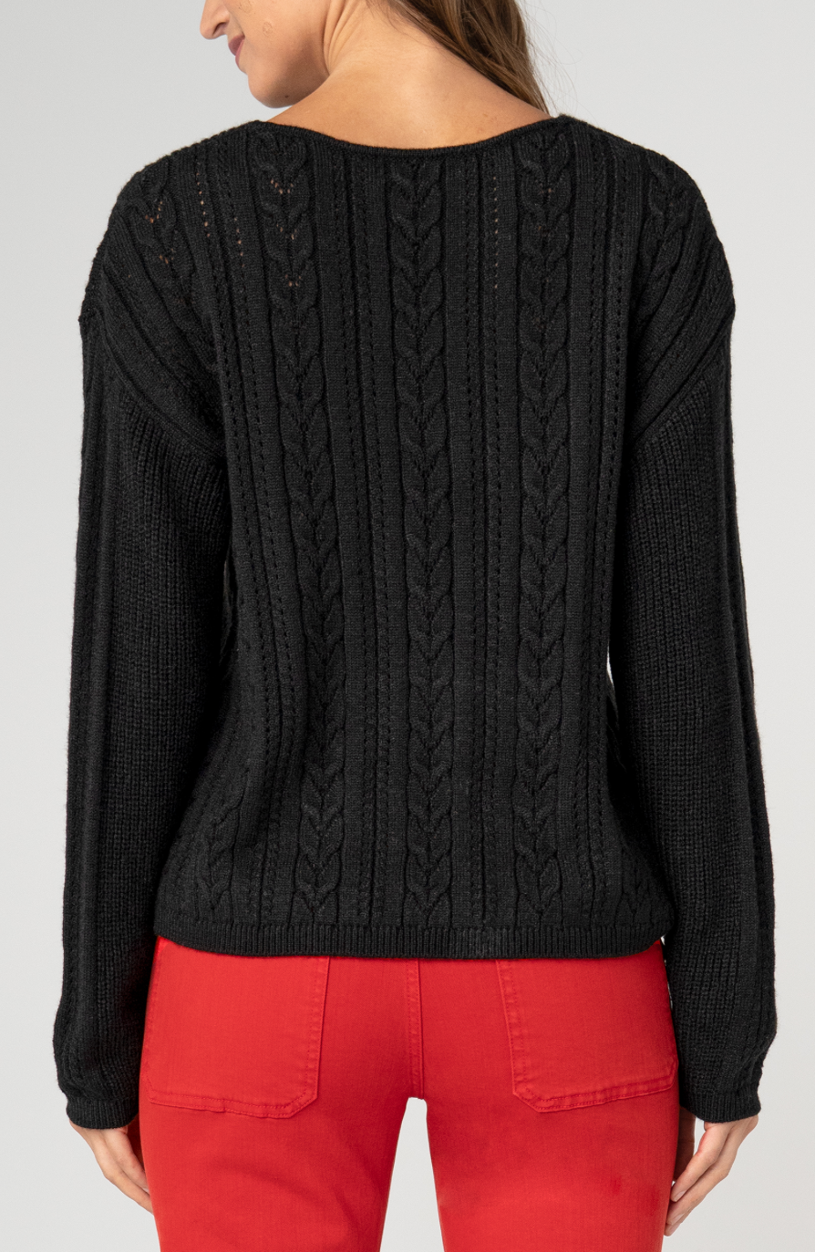 Liverpool Cable Knit V-neck Sweater