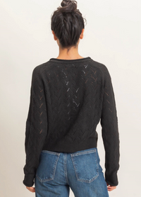 Pointelle Knit Button Front Cardigan-Black