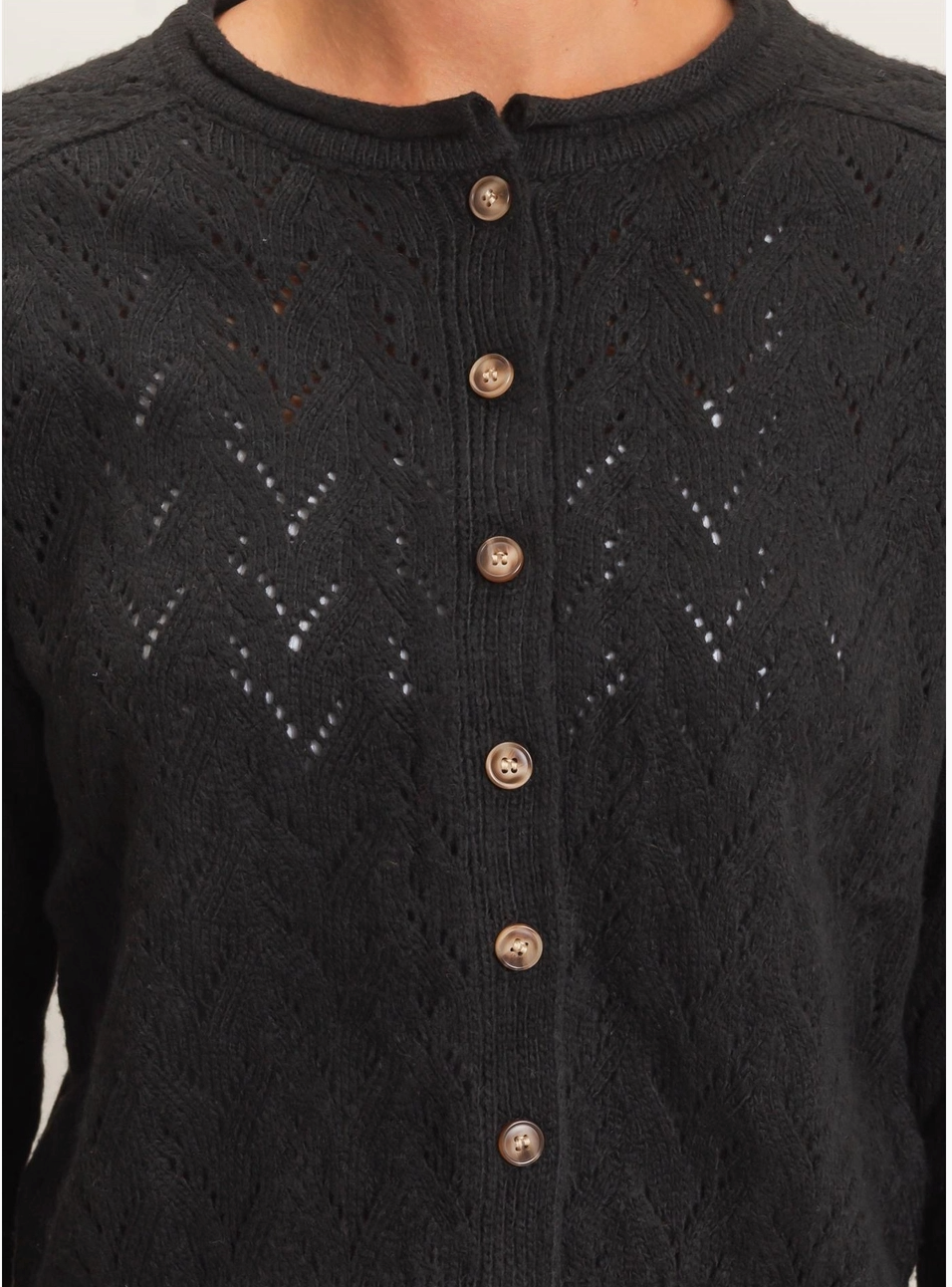 Pointelle Knit Button Front Cardigan-Black