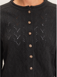 Pointelle Knit Button Front Cardigan-Black