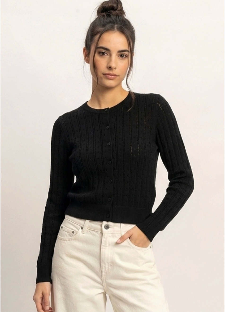 Pointelle Button-Down Cardigan