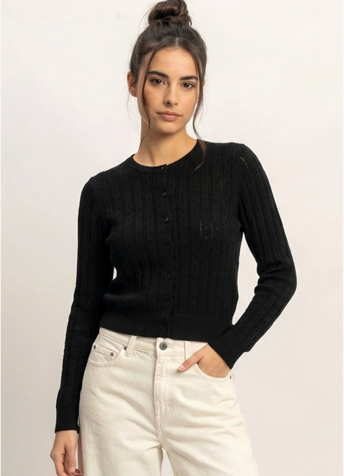 Pointelle Button-Down Cardigan