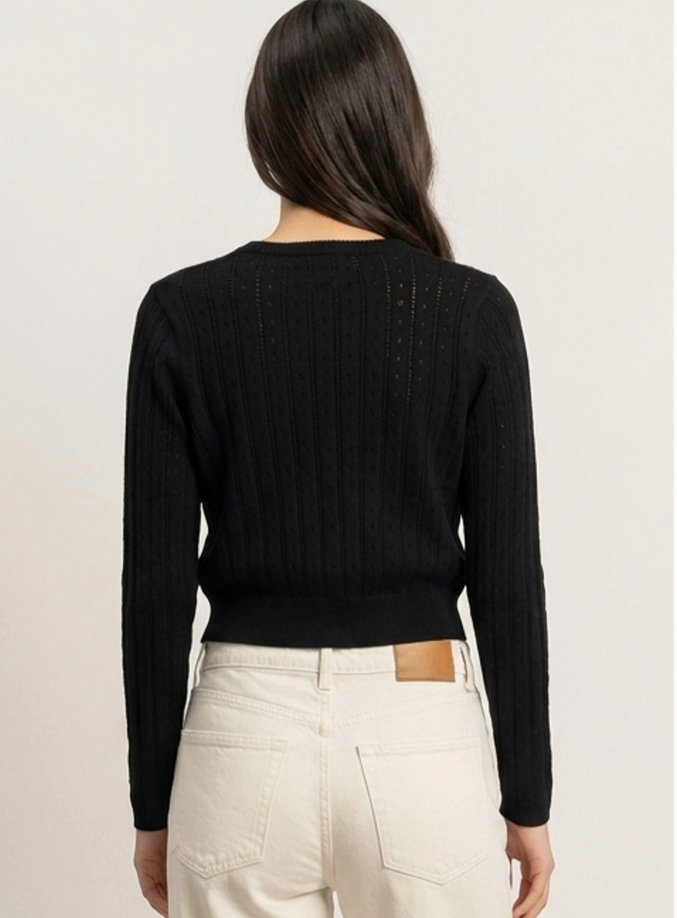Pointelle Button-Down Cardigan