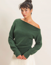 Off the Shoulder Sweater Top-Dark Green