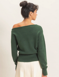 Off the Shoulder Sweater Top-Dark Green