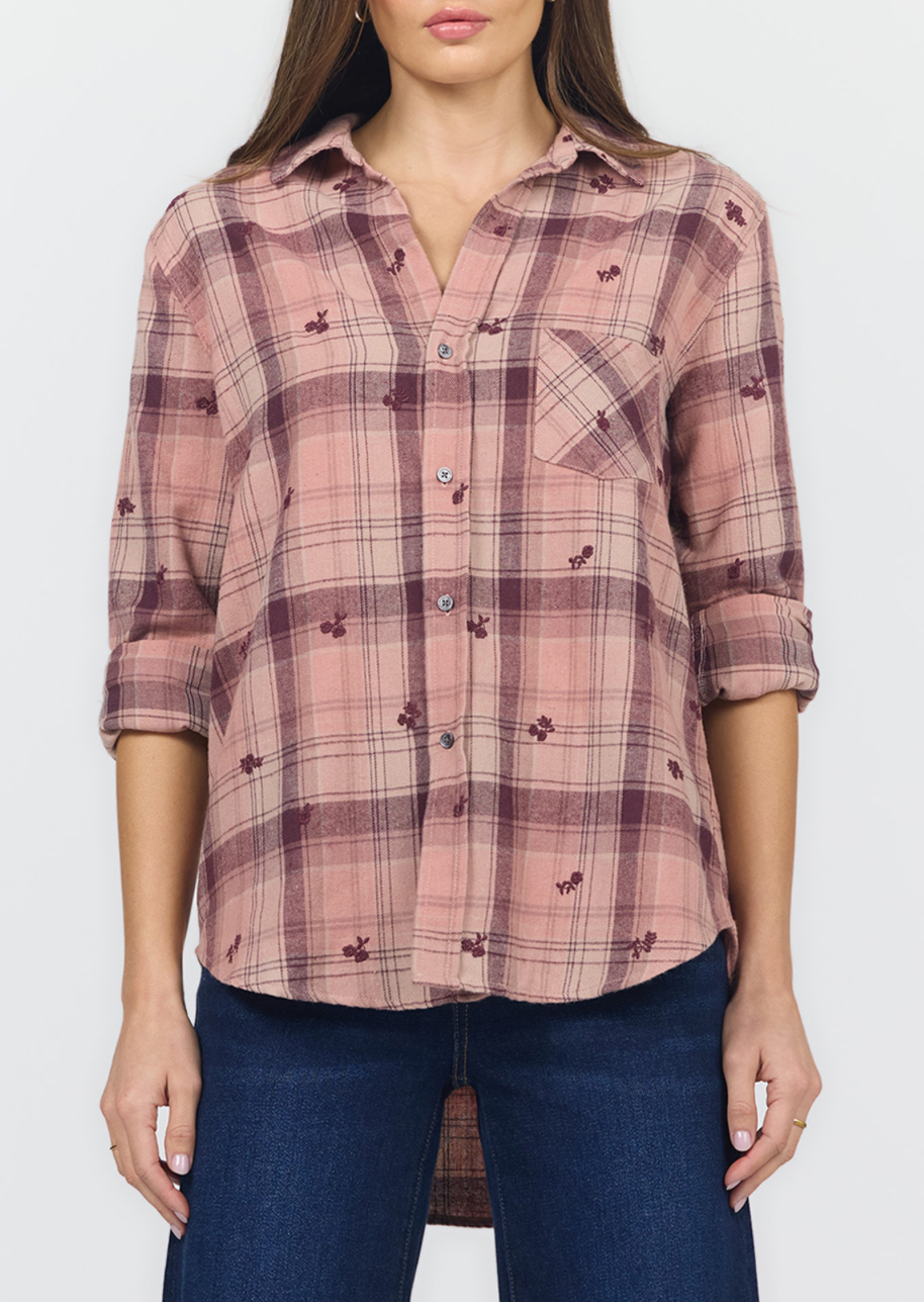 Dear John Galina Plaid Top w/Rosebuds