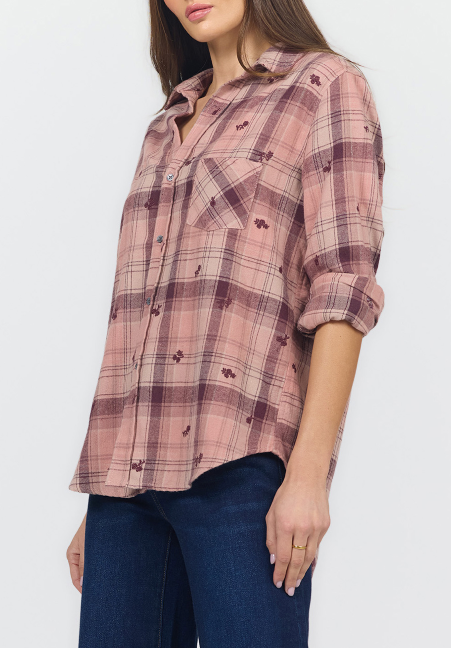 Dear John Galina Plaid Top w/Rosebuds