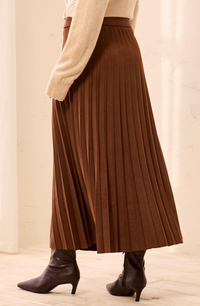 Tribal Suede Pleated Skirt-Hickory