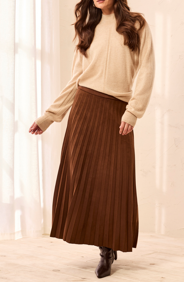 Tribal Suede Pleated Skirt-Hickory