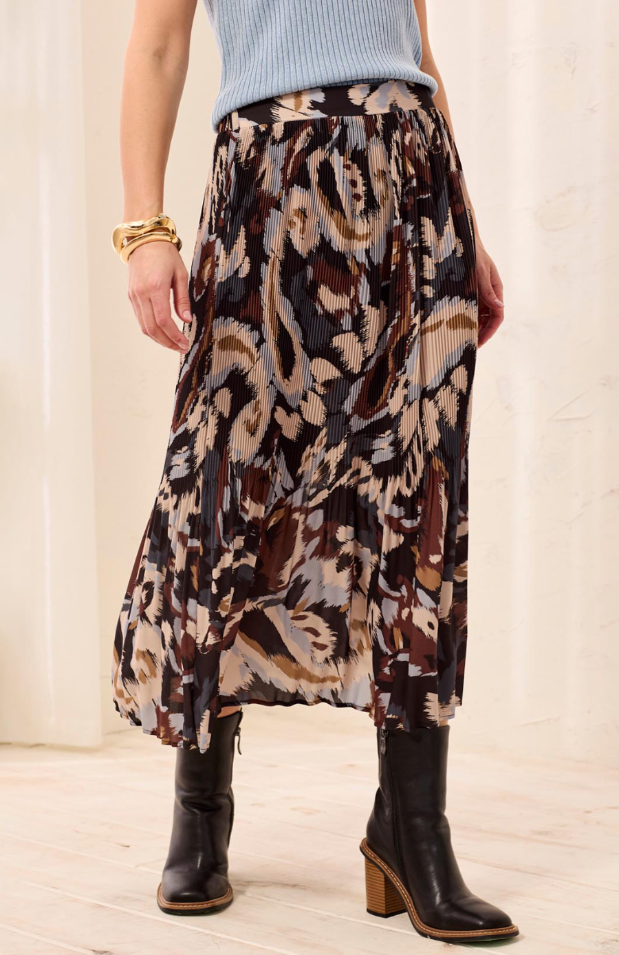 Tribal Flowy Pleated Plisse Printed Skirt