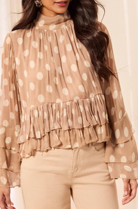 Tribal Mock Neck Peplum Blouse w/Frill