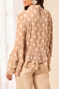 Tribal Mock Neck Peplum Blouse w/Frill