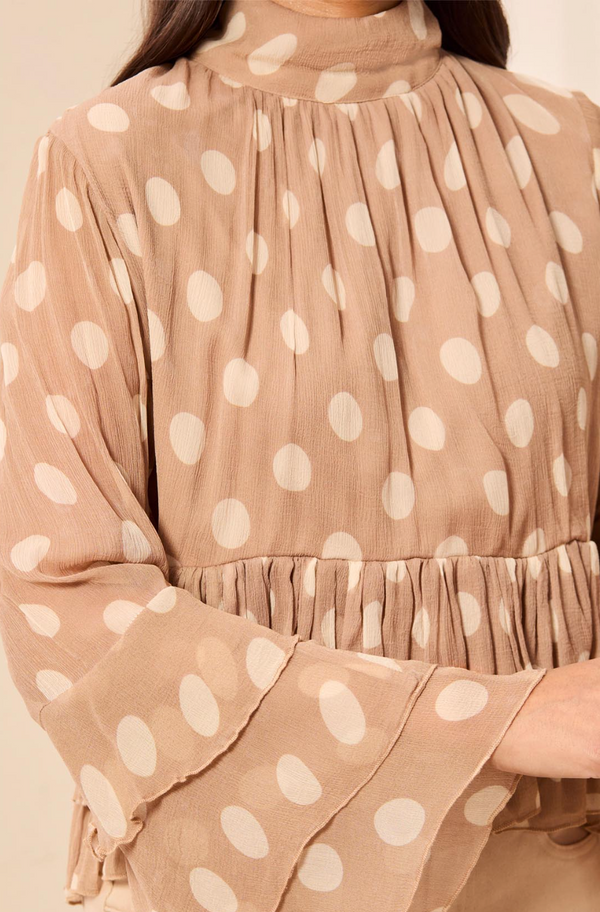 Tribal Mock Neck Peplum Blouse w/Frill