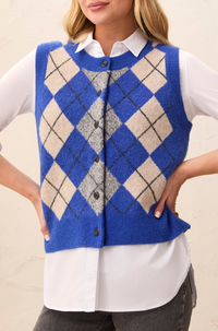 Tribal Argyle Sweater Vest-Cobalt